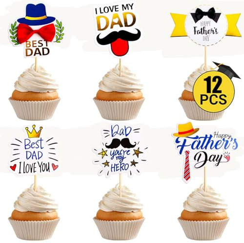 Cupcake-Topper Happy Father's Day, Aufschrift Best Dad I Love You, 12 Stück
