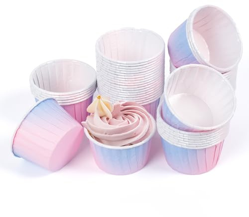 Amkoskr Pirottini per muffin di carta, 50 pezzi, per muffin, dimensioni standard, pirottini di carta, pirottini per cupcake, per dolci, feste, compleanni, matrimoni, rosa e lilla