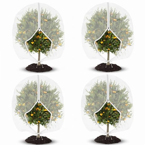 4PCS Fruit Tree Netting Bird Protection with Zipper, Bird Netting for Garden, Insect Mesh Net with Drawstring, Plants Fine Mesh Cover Nets for Vegetables Fruit Strawberry Bush (80x100cm)