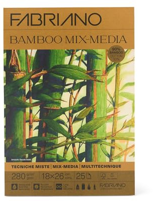 Fabriano Bamboo Carta Artistica 90% Bambù 280 g/m² – A Grana Naturale, FSC® Mix, Senza Acidi, per Tecniche Miste, Pittura e Disegno – Bianco Caldo Naturale (18x26 cm)
