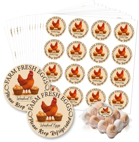GOMAKERER 320 Pcs Farm Fresh Egg Carton Labels, Colorful Round Egg Handling Stickers Waterproof Self-Adhesive Egg Packaging Stickers for Box Container Carton Farm Supplies