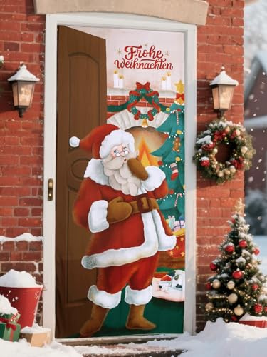 Johamoo Weihnachtsdeko Türvorhang - Türabdeckung für Weihnachten Türdeko - Türbanner für Haustürdeko inkl. 3 Klettverschlüsse - Weihnachtsbanner - 90 × 200 cm
