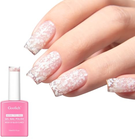 Goolich Schneeflocken Glitzer UV Nagellack, 15 ML HEMA & TPO Frei Schneeflocken Nagel Weihnachten Winter Deko Gel Nagellack Ablöse UV LED Maniküre Salon für Frauen Mädchen