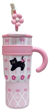 Fyrdyn Tasse avec paille - Bouteille d'eau en métal de 1 200 ml avec paille - Gourde réutilisable étanche avec poignée - Gobelet pour boissons chaudes et froides, thé, voyage, camping, salle de sport