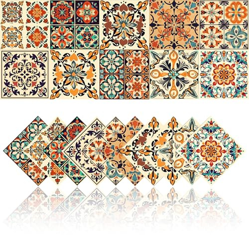Wasise Moroccan Tile Stickers - 30PCS Self Adhesive Wall Tiles, Kitchen Tiles Self Adhesive, Tile Stickers 15cm X 15cm, Bathroom Wall Sticker Waterproof, Kitchen Sticker for Cupboards