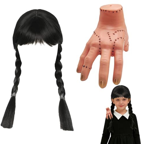 AOMAIGAD Onsdagsperuk med ponny, onsdagsperuk med iskall shopping, realistisk scarred present, för Ad-AMS cosplay party karneval halloween