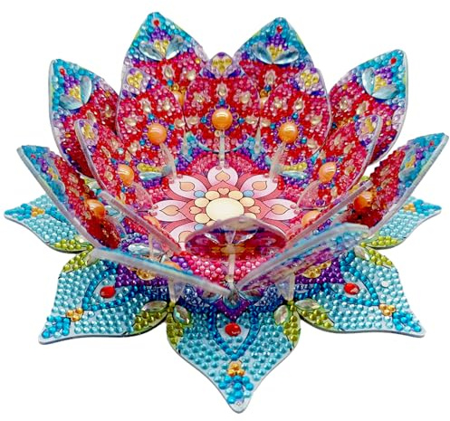 Lotus Diamond Painting Kerzenständer Kerzenhalter, 5D Diamant Painting Teelichthalter Tischdeko Kerzen Ständer, DIY Diamant Malerei Malen nach Zahlen Erwachsene Duftlichthalter Tisch Deko (A)