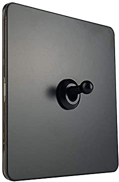 BPABDEITR Interruttore della luce da parete con levetta in ottone a 2 vie a 1 banda, pannello in acciaio inossidabile nero 86x86mm
