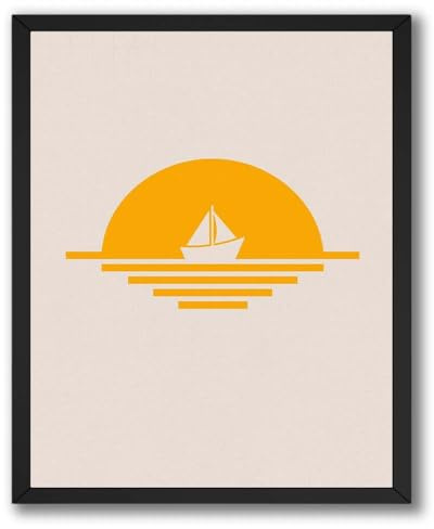 ALPINE INK CO. Sunset Sailboat Poster - Geometric Ocean Illustration Wall Art - Modern Artwork for Living Room or Bedroom Decor - 8x10 Unframed Print