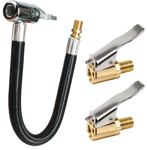 WovaOrx Ventilverlängerung Set - 20 cm Reifenfüller Schlauch mit 2 Robusten 8mm Autoventil Hebelstecker Air Chuck – Autoventil Adapter, Optimal für Autos, Fahrräder, Motorräder und Kompressoren