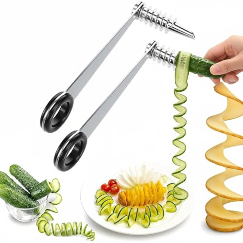 2 Piezas Espiralizador de Verduras,Cortador en Espiral de Patatas, Fácil de Iimpiar,Rizador de Flores de Acero Inoxidable,para Barbacoa,Patatas Fritas Zanahorias Pepinos