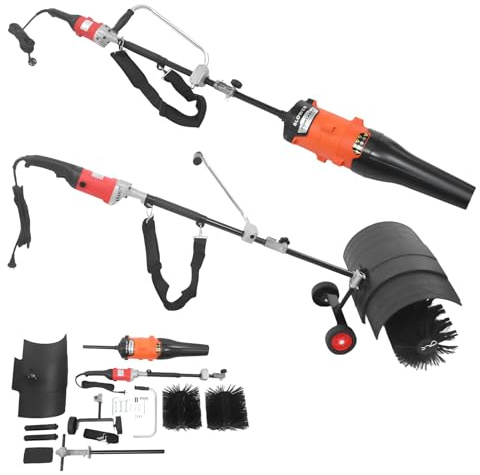 ROGONPDK 2-in-1 Elektrisch Schneefräse, Handgeführte Elektrische Schneefräse und Kehrmaschine, Elektrischer Laubfeger Außenreiniger, Tragbarer Motorbesen, Schneeräumgerät (Schwarz + Rot + Orange)