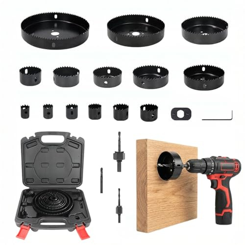 Hole Saw Set, 20Pcs 19-127mm Hole Cutter Set, Carbon Steel Downlights Drill Bit Tools Holes Cutter Drilling Holesaw Kit for Soft Wood Plasterboard Plastic