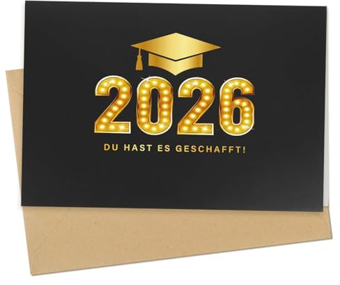 COMOOKA Graduation 2026 Karte zum Doktortitel, Bachelor & Master Abschluss | Du hast es geschafft Glückwunschkarte mit Umschlag, Abitur 2026 geschenke, Bestandene prüfung Geschenk zum Abitur