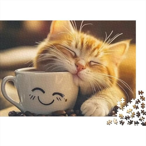 Chat Orange Tasse Café Puzzle pour Adultes Puzzle 1000 Pièces Papier Détente Concentration Jeu en Famille Décoration Maison Cadeau 38x26cm/1000pcs