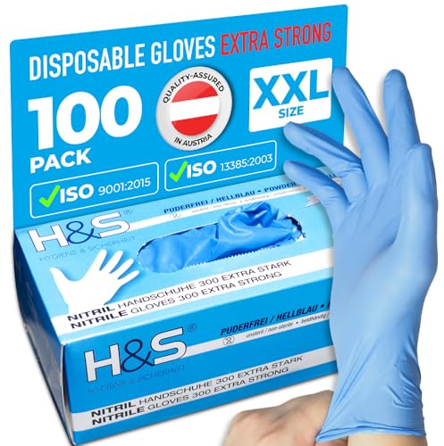 ISC Hygiene & Safety Nitrile Gloves Extra Strong XXL / 11 Blue Box of 100 Powder Free Latex Free eudermic Disposable Examination Gloves nonsterile ambidextrous Commercial use