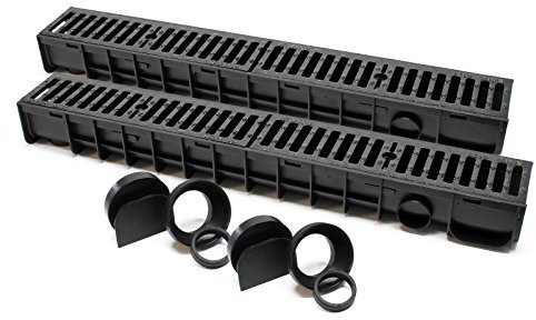 Wiltec Entwässerungsrinne 2X 1 m mit Abdeckrost aus Gusseisen – 12,5 t Traglast – Ablaufrinne für Abwasser und Regenwasser – Abwasserrinne