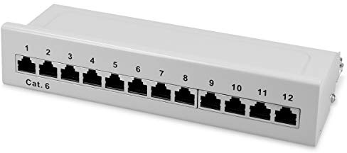 kwmobile 12 Port Patchpanel Cat6 Verteiler - Verteilerfeld Patchfeld Cat 6 Kabel mit Erdungskabel - inkl. Schrauben Dübel für Wandmontage - Grau