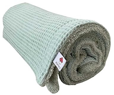 Glückspilz Babydecke Waffelpique und Baumwoll-Frottee oder Ökoteddy, Krabbeldecke für Mädchen und Jungen, Frotteefutter, Mint, 100 x 140 cm
