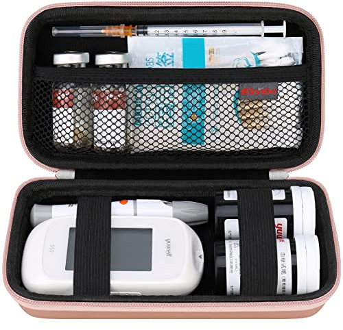 Elonbo Valise de voyage de Fournitures de diabète, Sac de Rangement de Fournitures de Biabète, Boîte de Rangement de Glucomètre de Sang, Boîte de Transport de Stylo d'insuline de Glucomètre, Or Rose