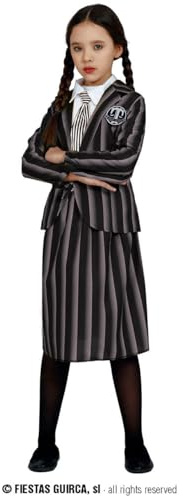 FIESTAS GUIRCA | Costume Étudiant Gothique Enfant (10-12 ans) - Chemise, Veste, Cravate et Jupe - Costumes d'Étudiant et d'Écolière pour Halloween, Carnaval et Fêtes Déguisées - Idéal pour Filles