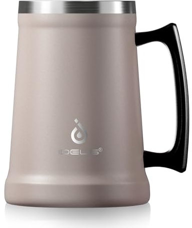 Ideus Insulated Beer Stein, 710/1000ml Stainless Steel Double Walled Beer Mug Giant Bar Drinkware Metal Beer Cup with Big Grip Handle for Party bar and Gathering (Dusty Pink 710ml)
