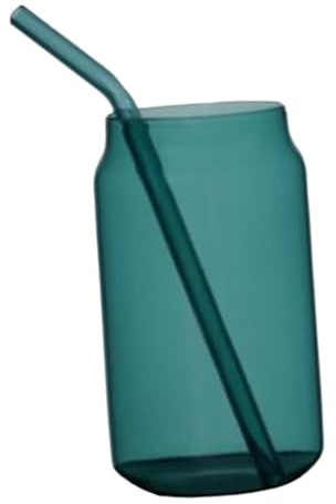 predolo Tazza di Vetro con Cannucce Bicchiere di Vetro Resistente al Calore Bottiglia di Bevanda Liscia Bicchiere di Succo per Feste Famiglie per Vacanze, Verde