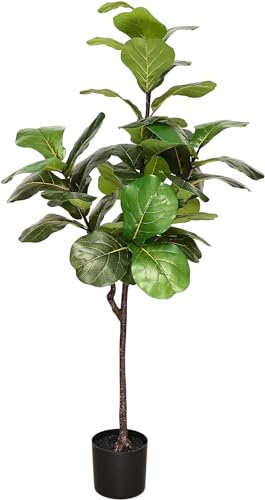 WINOON 5FT Artificial Fiddle Leaf Fig Faux Tree Indoor Outdoor,Fake Ficus Lyrata Plant with Faux Leaves Fig Silk Tree for Home Office Garden Decor, 44 Leaves
