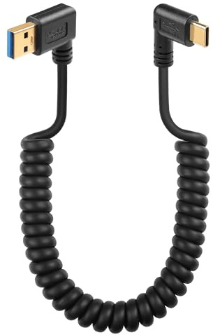 SinLoon Cable de resorte USB tipo C de 90 grados, 5 Gbps, retráctil, USB 3.0 a USB C, cable de carga y transferencia de datos para teléfono, tableta, otros dispositivos USB C (izquierda)