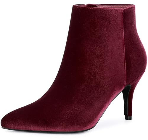 Allegra K Women Velvet Pointy Toe Stiletto Heels Zip Up Ankle Boots | Faux vamp. ABS heel. 3.1in heel. 3.9in shaft. 9.1in circumference. Prom, party, shopping, commute