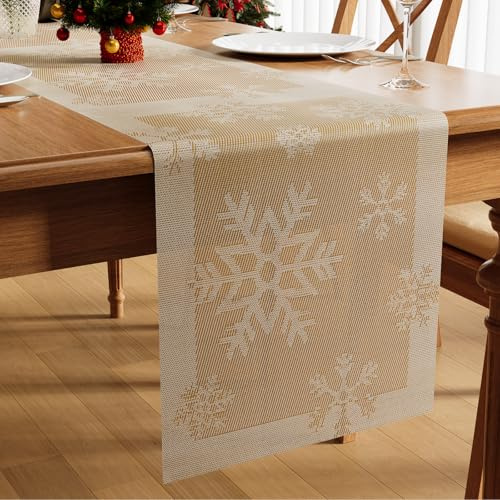 Famibay - Pasador de mesa dorado de Navidad de PVC tejido antideslizante resistente al calor y lavable para comedor, cocina y restaurante