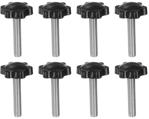 QUARKZMAN 10 Pezzi Pomelli a Stella M8 x 40mm Vite Filettata in Acciaio Inossidabile 304, 32mm Manopola Zigrinata Vite a Testa Zigrinata a 6 Stelle Plastica Impugnatura Manopola, Nero