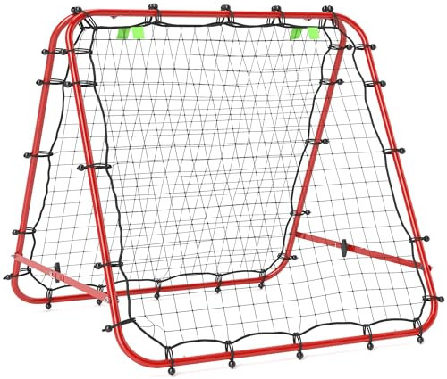 HOMCOM Doppelseitige Rebounder für Fußball, verstellbar Prellwand mit 5 Winkelpositionen Rückprallwand Netz, 100 x 68-95cm Kickback Tor für Jugendliche, Rückprallwand für Handball Training, Rot