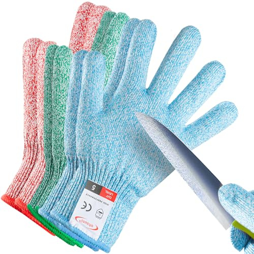 ohsuni Guanti da taglio, 3 paia di guanti resistenti al taglio per uso alimentare, resistenti al taglio per la cucina, sfigatura di ostriche, lavorazione di filetti di pesce, intaglio