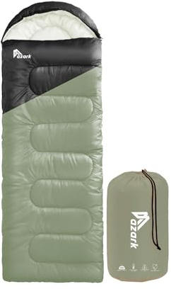 azark Premium Lightweight Sleeping Bag for Adults & Kids, 400 GSM, 4 Season Waterproof Sleeping Bag, Comfortable & Portable, Machine Washable, Camping & Hiking Essential (Black/Green)