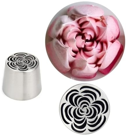 Russian Piping Tips Set – Stainless Steel Cake Decorating Kit with Flower Piping Tips, Icing Bags and Tips for Cupcakes, Cookies, and Pastries (A)