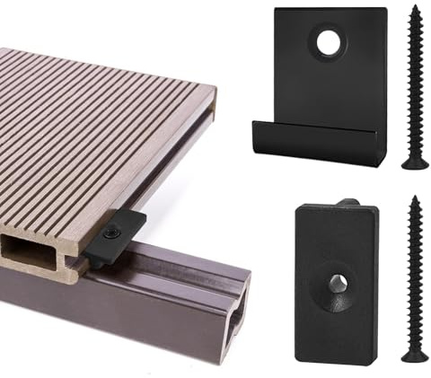 JINTANG 130 Set Verbund-Clips, inklusive 100 Stück 6 mm WPC-T-Clips, versteckte Kunststoffbefestigungen, 30 Stück 8 mm WPC-Terrassen-Metall-Starter-Clips, 130 Verbund-Terrassenschrauben, schwarz, für