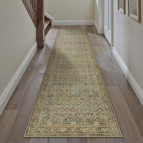 PureCozy Vintage Braun Teppich Flur 60x240cm Waschbar rutschfest für Wohnzimmer Schlafzimmer Balkon LäUfer KüChe Esszimmer BüRo Teppichläufer Indoor Modern Weicher Kurzflor Teppiche