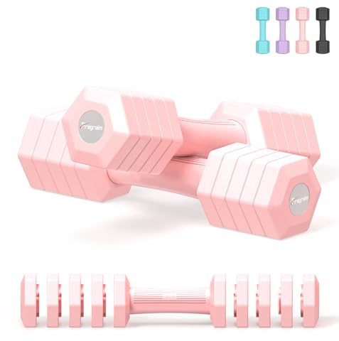 Adjustable Dumbbells Set for Women Men 4.54 kg, 4 in 1 Hand Weights Set Dumbbell Pair Each 0.9 kg, 1.36 kg, 1.81 kg, 2.27 kg Weights Dumbbell Set with TPU Soft Rubber Handle for Home Gym - Pink