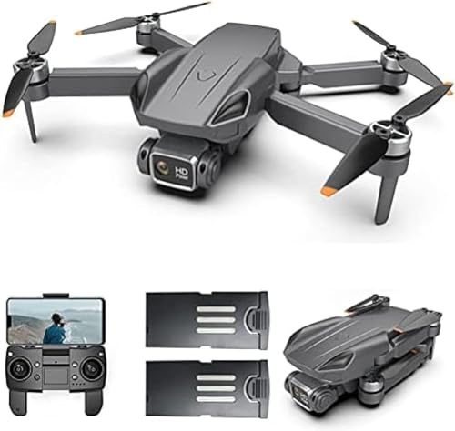 Drones avec Double Caméra 4k HD pour Adultes, Drone GPS avec Moteur Brushless, Drones GPS FPV Pliables, Quadricoptère Rc avec Positionnement De Flux Optique GPS, avec 2 Batteries Pou, Grey