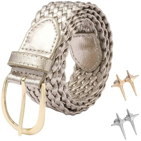 BIFHIG 1 Morceau De Ceinture Dorée, 2 Morceaux De Boucle De Taille En Étoile Croisée, Ceinture Tressée Pour Filles, Bouton De Taille Détachable, Outil De Réglage Du Pantalon.