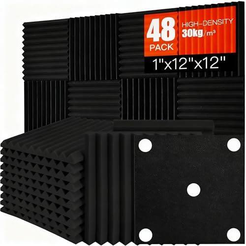 Saiqiang Paneles acústicos, 48 unidades, placas de espuma acústica, placas absorbentes de sonido, cuñas, aislamiento acústico, aislamiento acústico, para estudio, oficina, tratamiento