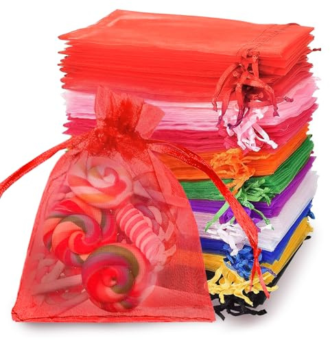 100 Stück Organzasäckchen, 10 x 15 cm Bunt Organzabeutel, Organzabeutel Klein Geschenkbeutel mit Kordelzug, 10 Farben Kleine Säckchen Zum Befüllen für Hochzeit Geburtstag Party Weihnachten