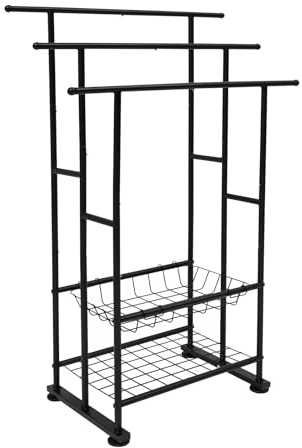 Czyurachel Porte-serviettes debout noir avec 3 porte-serviettes et 2 étagères en fer pour chambre à coucher, salle de bain, salon