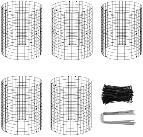 Foppla 15Pcs Plant Protector Cages - 13.7 Metal Mesh Garden Cloche, Rustproof Animal Proof Wire Cage to Keep Deer, Rabbits, Cats & Dogs Out, Includes 150 Ties & 15 Stakes (Dark Green)