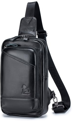 pundarika umhängetasche herren leder,crossbody sling bag,brusttasche herren.-Schwarz