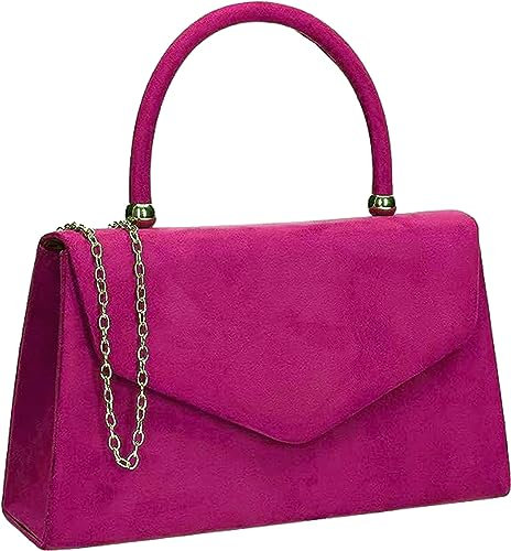 LeahWard Women's Clutch Bag Top Handle Wedding Suede Handbags 304 (Fuchsia)