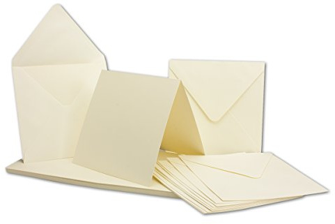 50 Falt-Karten Sets Quadratisch Creme-Weiß Doppel-Karte 13,5 x 13,5 cm - 240 g/m² mit Brief-Umschlägen 14 x 14 cm 120 g/m² Spitzklappe Nassklebung