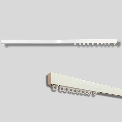 TENDAGGIMANIA Binario per Tende a Soffitto Parete - L. 120 CM - Zineffa Riloga Scorritenda Lineare in Alluminio Bianco, Movimento MANUALE - Completo di tutti gli accessori - Personalizzabile