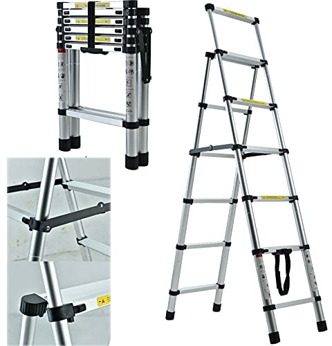 Folding Step Ladder 5+6 Tread Stepladder 150kg/330lbs Capacity Heavy Duty Aluminium Foldable Telescopic Ladders Non-Slip Portable